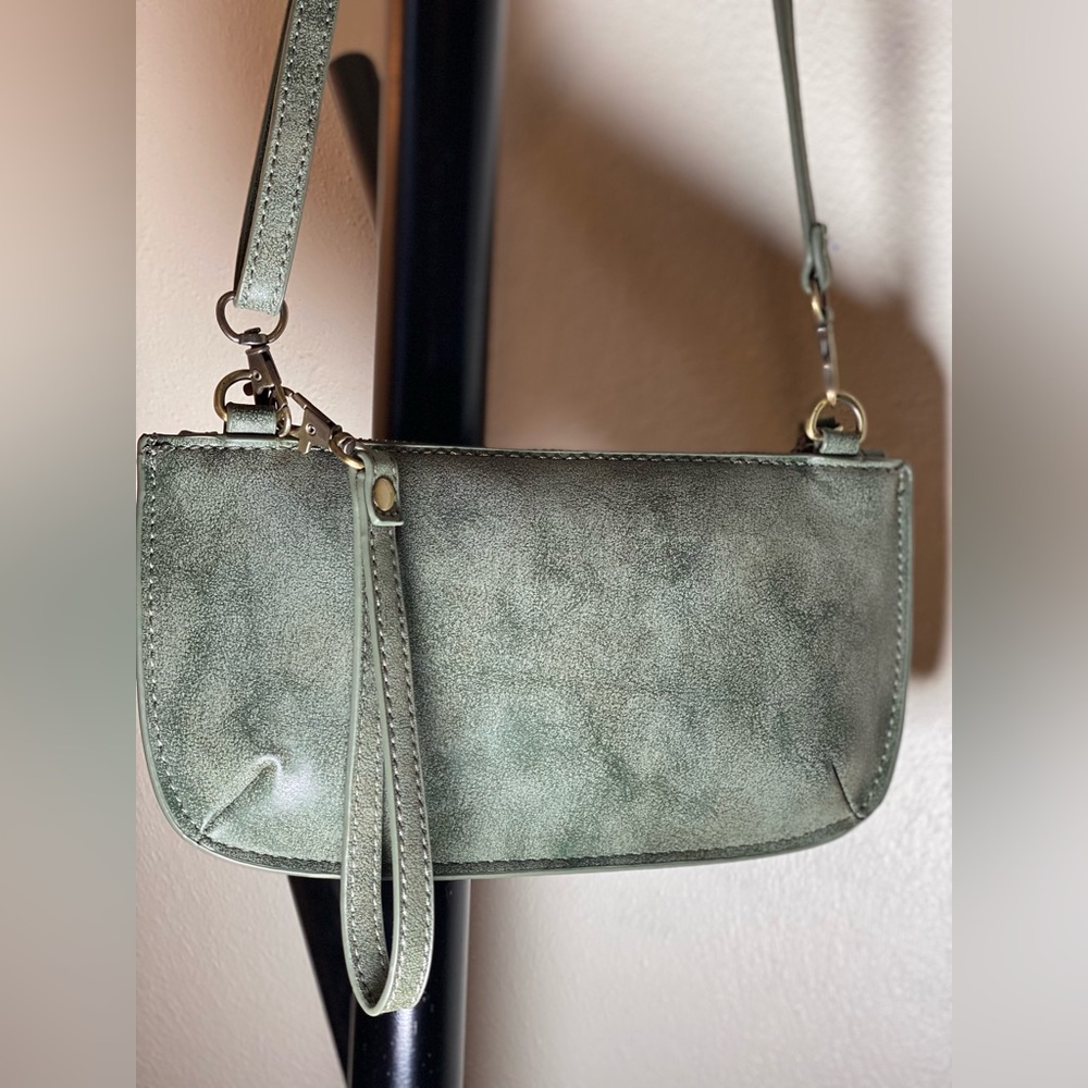 Joy Susan mini clutch wristlet / crossbody sage / light olive green. Like new!